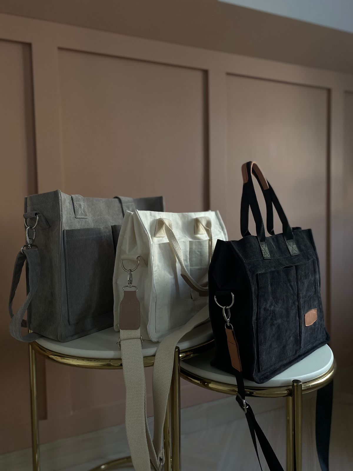Corduroy Tote Bag - Grey