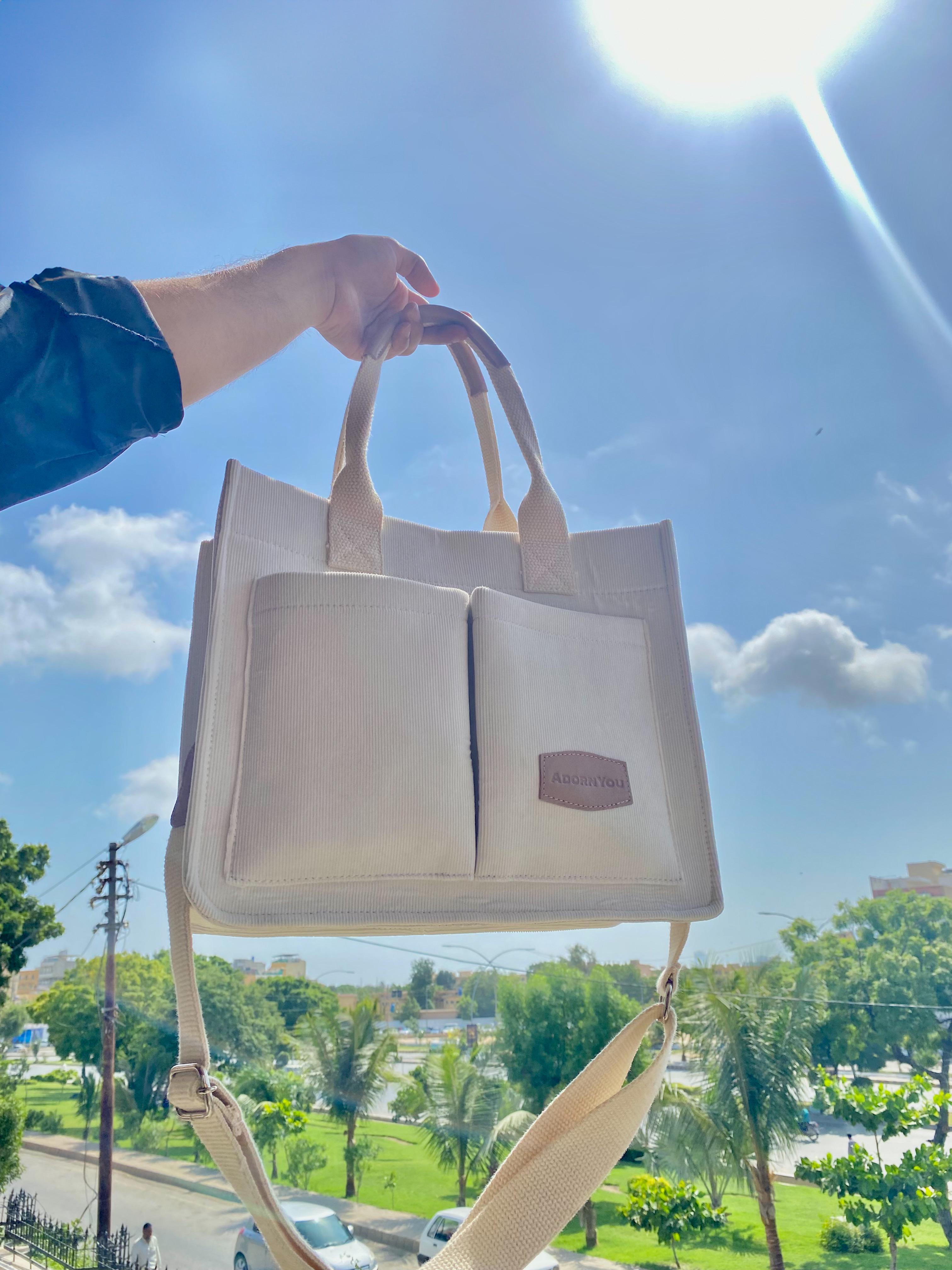 Corduroy Tote Bag - White